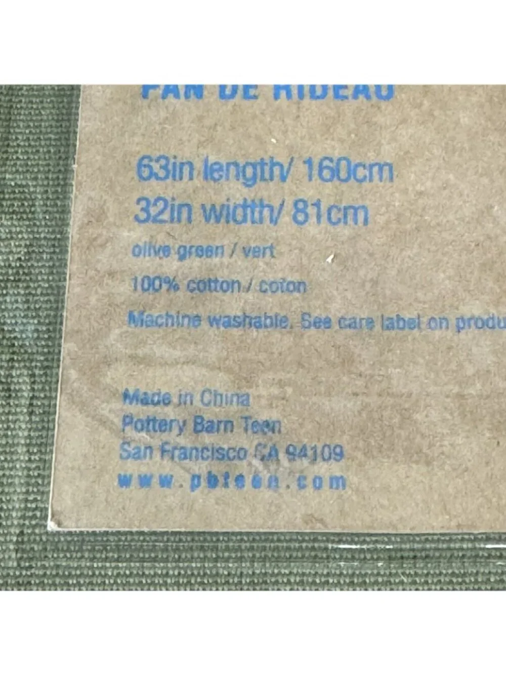 Pair of New PB Teen Fold Up Drapes Olive Green Beige 32x63 each Pottery Barn